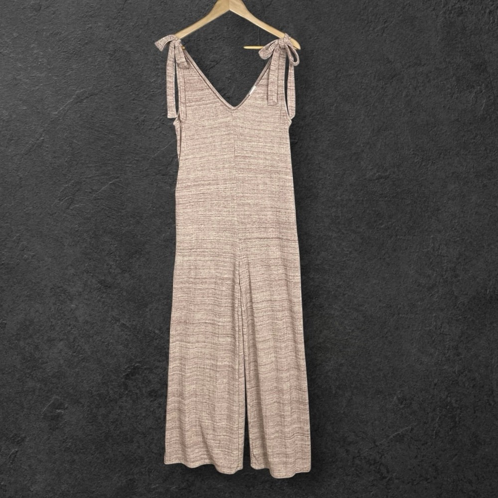 By Together Womens Ribbed Wide Leg Tie Shoulder Jumpsuit M Boho Chic Resortwear
